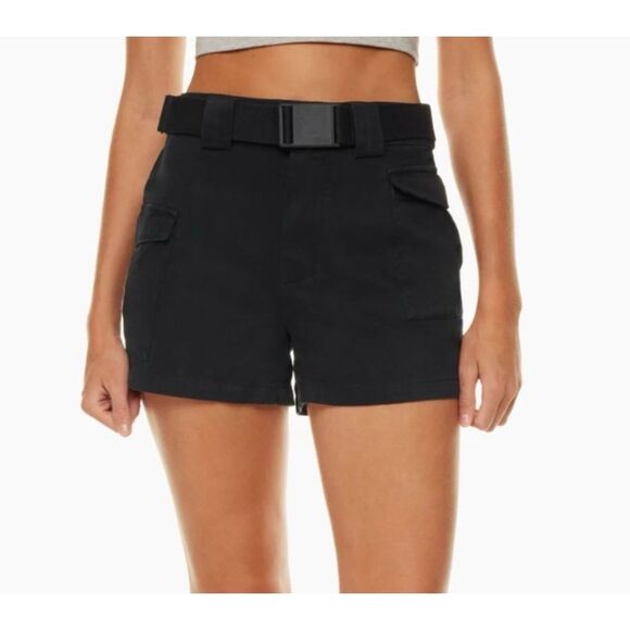 NEW Aritzia TNA Cargo Mini Shorts size XXL Black Belted - Picture 1 of 15